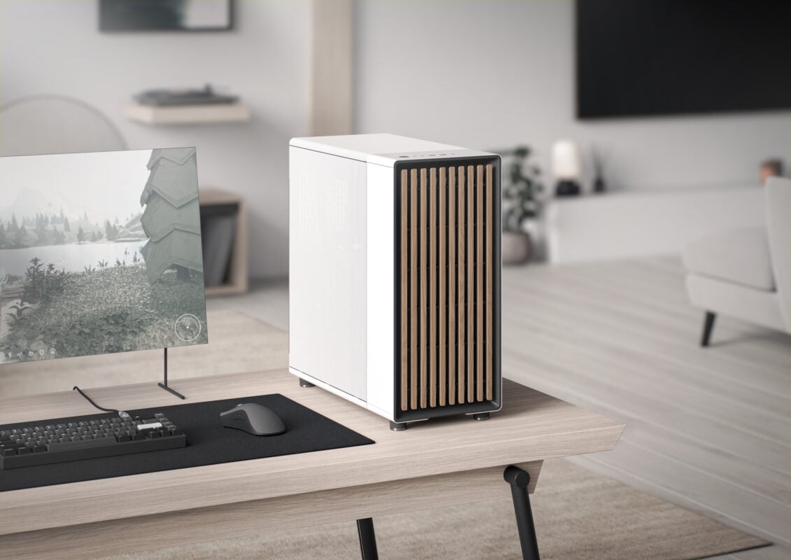 White Fractal Design North XL PC case with wood front panel